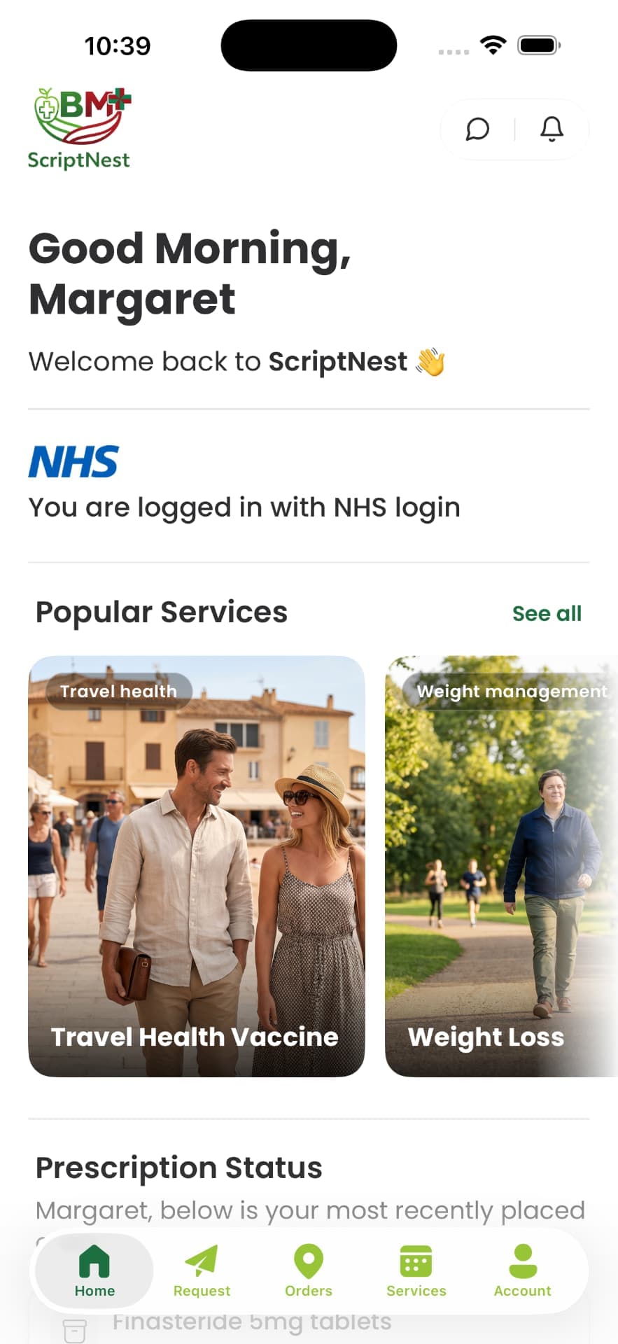 Bramley Pharmacy app showing prescription status
